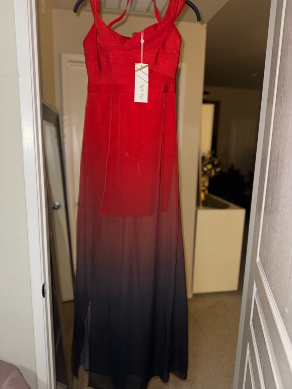 WOW couture Red to Black Ombre Strappy Maxi Dress